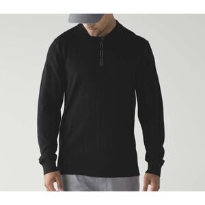 Lululemon Techwool LS Polo Mens M Retro Classic Luxury Knit Sweater M3EBPS BLK